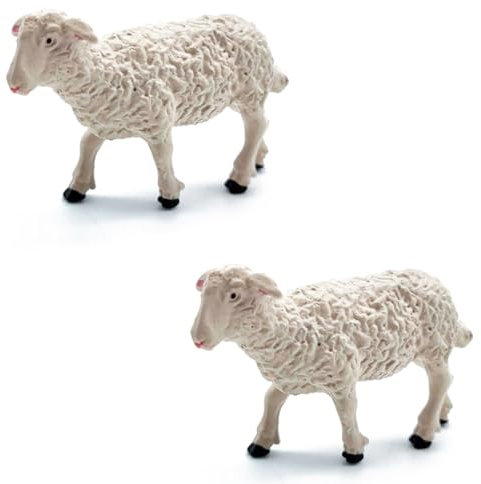 Acan Tradineur - Confezione di 2 statuette di agnello di colore bianco per presepe - Realizzato in plastica - Divertenti figure decorative per nascita, Natale - Modello casuale - 4 x 1,5 x 7 cm