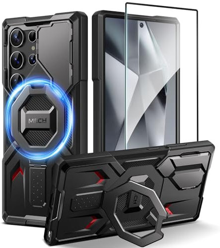 Tongate für Samsung Galaxy S24 Ultra Hülle Kompatibel mit MagSafe, [Ring Stand & Kamerahülle Kickstand] Sturz- und stoßsichere, robuste Schutzhülle für S24 Ultra mit Bildschirmschutz 6,8, Schwarz