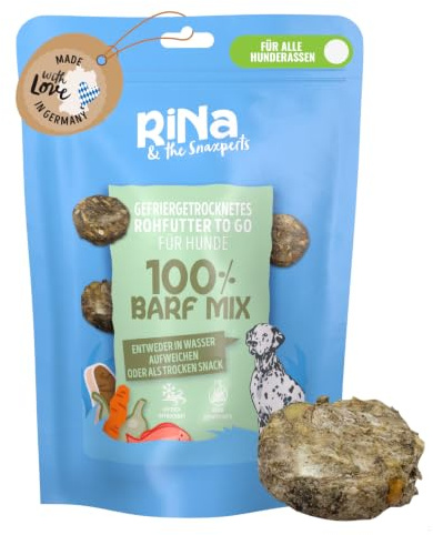 RiNa Barf Mix Hundesnack gefriergetrocknet Rind, Pansen, Knorpel 110 g | BARF gefriergetrocknet mit Rind, Pansen, Knorpel, Karotte, Kräutern und Fisch, knusprig und einweichbar, proteinreich