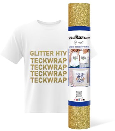 TECKWRAP Glitter HTV Gold Glitter Heat Transfer Vinyl Roll 12 x 5ft for DIY Clothing,T-Shirts,Fabric Gold Glitter Iron on Vinyl Compatible with Heat Press Craft Cutters