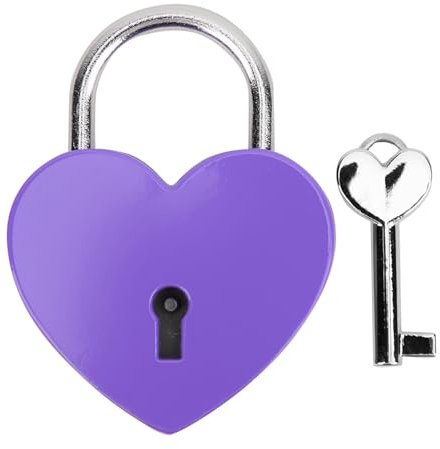 Heart Shape Lock Mini Heart Shape Padlock Key Padlock Heart Padlocks Heart Metal Padlock Heart Lock with Key for Jewelry Box Storage Box Diary Luggage Handbag Gifts (Purple)
