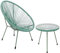 Kare Design Gartenmöbel Set Acapulco Mono, 2er Set, Grün, Indoor und Outdoor Sitzgruppe im Retro-Design, Sessel mit Beistelltisch, Lounge-Möbel für Balkon, Terrasse, Grünes Stahlgestell, Glas