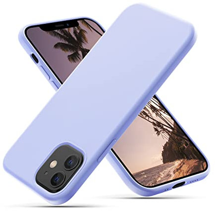 CALOOP Liquid Silicone Case Designed for iPhone 12 Mini Case 5.4 inch, Full Body Protective Covered Silky-Soft Anti-Scratch Gel Rubber Slim Shockproof Cover with Microfiber Lining, Light Purple