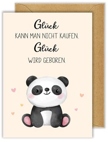 WenmthG Hochwertige Karte zur Geburt mit Umschlag - Glückwunschkarte zur Geburt Jungen Mädchen - Baby Karte Geburt - Glück kann man nicht kaufen, Glück wird geboren