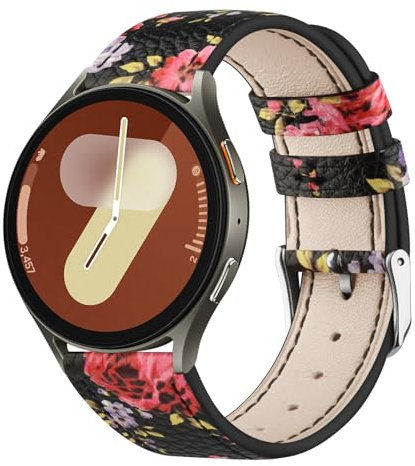 Bracelets de montre en cuir pour Samsung Galaxy Watch millimètre 40/44/45/43/47/42/46/40/41 - Fleur noire et rose
