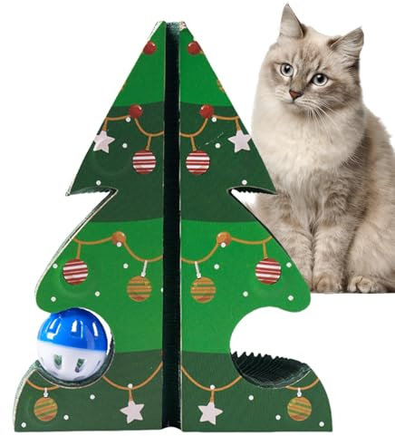 Kixolazr Rascador para gatos, cartón para árbol de Navidad, juguete corrugado para gatos, rascador para gatos, cartón rascador para gatos con bola de juguete para mascotas y gatos