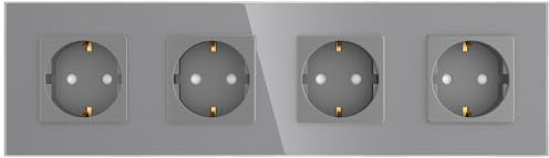 PULSAR Glas Steckdose Grau 4 Fach Schutzkontakt Wandsteckdose 230V / 16Amp EU-Standard Unterputzsteckdose mit Kindersicherung 86 x 299mm