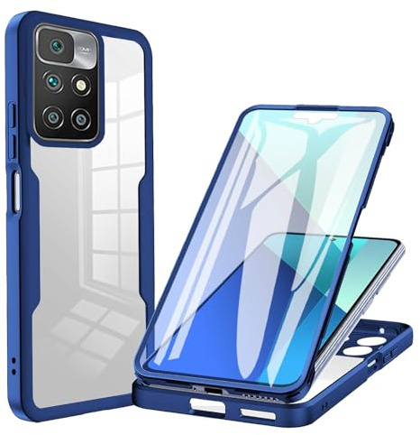 ILING Transparente Funda para Xiaomi Redmi Note 11S 5G / Poco M4 Pro 5G, Moda Ultradelgado Antigolpes Carcasa con Protector de Pantalla Incorporado, Dura PC + Silicona TPU Bumper Cubierta (Azul)