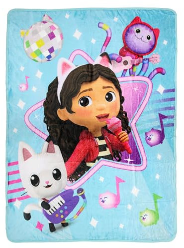 Gabby's Dollhouse Überwurfdecke mit Gabby Cats Konzert, DJ, Katzenminze, Pandy-Pfoten, 116,8 x 152,4 cm, weiche Fleece-Überwurfdecke für Bett, Couch