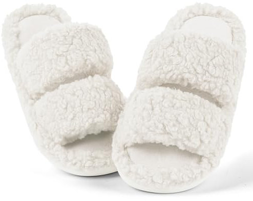 OFFCUP Pantofole Invernali Donna, Slippers Warmer, Comode Ciabatte Casa Pelose, Moda Peluche Scarpe di Cotone Antiscivolo Morbida Aperta (Bianco)