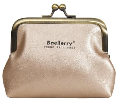 Amexo Porte Monnaie Cuir, Petit Pochette Portefeuille en Cuir PU, Vintage Porte-Monnaie avec Fermeture à Baiser, Mini Sac à Monnaie Coin Purse pour Femme Fille (Doré)