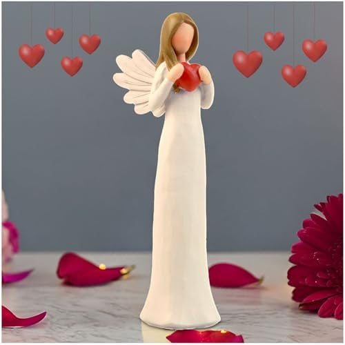 DurableDelights 7.48 Angel Figurines for Women - Resin Guardian Angel Statue Holding Red Heart, Gift for Thanksgiving, Wedding, Christmas Home Decor Ornament, Memorial Gifts
