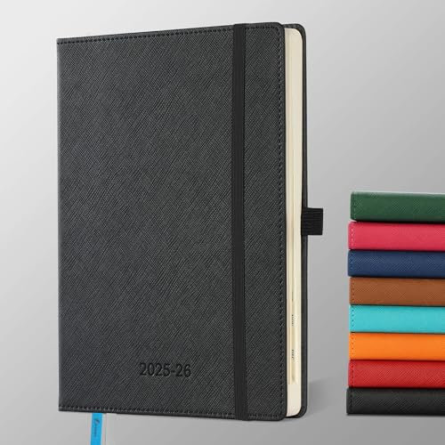 IN-LUXPRO Kalender 2025 2026 Wochenplaner,18-Monate Buchkalender (Jul.2025-Dez.2026) Monatskalender mit Ausgaben & Notizseiten A5(21.9 x 16.4 cm),mit Vegan-Leder & Notizseiten,Schwarz.