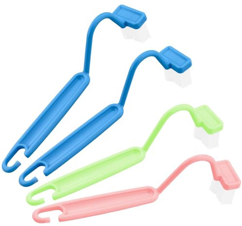 Juego de 4 escobillas de plástico para inodoro con limpiador de bordes, mango largo con fuerte cepillo curvado, para limpieza profunda