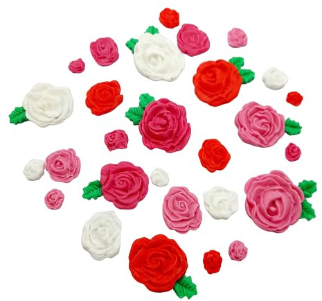 Edible Fondant 50pcs Sugar Roses And Leaves Cake/Cupcake Decorations