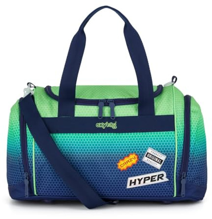 OXY BAG Kinder Sporttasche Blau – geräumige Freizeittasche mit separatem Schuhfach, 2 Seitentaschen, verstellbarem Schultergurt, 100% Polyester, 45×28×22 cm, 600 g