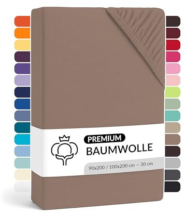 LARAWELL Spannbettlaken 90x200cm Baumwolle, bis 100x200, Taupe, Nougat, Spannbetttuch Jersey (gekämmt), Matratzenhöhe bis 22 cm, bügelfrei, atmungsaktiv, formstabil