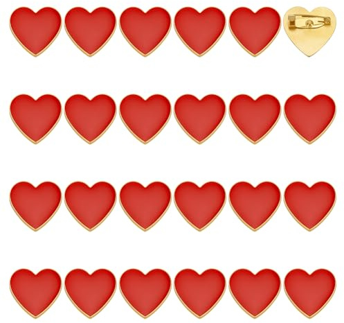 FINGERINSPIRE 24 Pcs Épingles de Revers en Forme de Cœur Amour Broches Émaillées Rouge Cœur 25x25.5mm en Alliage Épingle pour Saint-Valentin pour Vestes Sacs à Dos & Chapeaux Épingles Mignonnes Amour