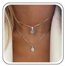 Cybche Vintage Layered Evil Eye Choker Necklace Gold Hamsa Hand Pendant Necklace Turkish Blue Eye Necklaces Layering Italian Box Chain Necklaces Lucky Protection Jewelry for Women