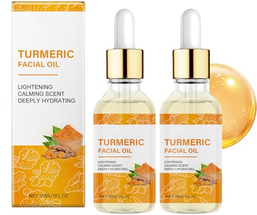 Turmeric Oil Facial Serum, Natural Turmeric Oil, Improves Dullness, Diminishes Spots, Deeply Moisturises, Bright Skin, Smooth Anti-Wrinkle Fine Lines, Improve Skin Tone, For All Skin Types (2pcs)