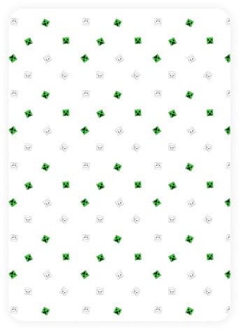 Minecraft Official Double Fitted Bedsheet | Grids Design | Designed for Double Beds | Soft Polyester with Elastic Edge | Perfect for Kids Bedroom | Green and White
