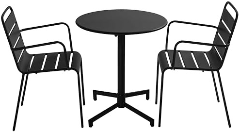 Oviala Gartentisch und 2 Sessel aus Metall, Schwarz – Palavas