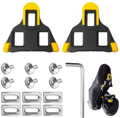 SPD SL Cleats Set, Kompatibel mit Shimano SPD SL (SH11 SH12 SH10) Pedale für Rennrad Schuhe, Klickpedale Cleat mit 6° Bewegungsfreiheit mit Schraubenschlüssel für Indoor & Outdoor Cycling (Gelb)