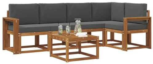 vidaXL Outdoor-Sofagarnitur mit Kissen 6 pcs Natur und Anthrazit, Cooles Garten-Sofa, modernes Outdoor-Eckmöbel, langlebige Terrassen-Sitzgelegenheit, gemütliches Lounge-Set für die Terrasse
