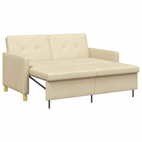 vidaXL Schlafsofa Ausziehbar Creme Stoff, Modernes 2-Sitzer-Sofa, platzsparendes Ausziehbett, ausziehbares Möbelstück mit Verstellbarer Rückenlehne, Rahmen aus Holzwerkstoff