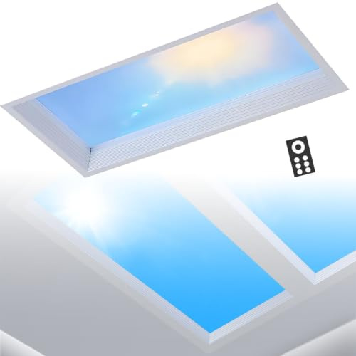 ExoticaBlend Panel de Luz Tipo Ventana Falsa con Control Remoto, Lámpara de Techo Led Inteligente con Efecto de Cielo Azul y Luz Natural, Regulación de Intensidad Continua Integrated-30 * 60cm