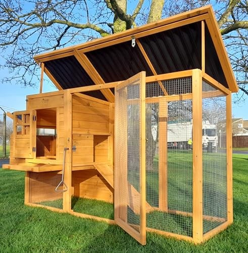 Cocoon ECO 2000 Chicken Coop – Compact Wooden Hen House with Covered Run, Rot-Proof Plastic Roofs, Rear Ventilation & Pull-Out Tray – Ideal for 2–4 Birds