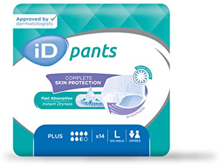 ID Expert Incontinence Pads, Fast Absorbing Disposable Briefs for Men and Women, Plus - Heavy Absorption, Size Large 100cm - 145 cm , Pack of 14