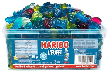 Haribo I Puffi, Caramelle Gommose a Forma di Puffo, Gusto Frutta, Ideali per Feste e Dolci Momenti di Relax - Circa 200 Pezzi [1130gr]