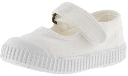 victoria Unisex 1915 Dyed Canvas Mary Janes DREC & Hook-and-Loop Strap & Reinforced Toe 136605 for Kids Blanco 34