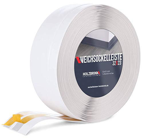 HOLZBRINK Battiscopa adesivo in PVC 32x23mm, 20 m | Bordino per top cucina, mobile per bagno | Zoccolino battiscopa | Colore: bianco