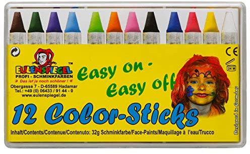 Eulenspiegel 626122 - Color-Sticks, 12 Stück, Schminkstifte auf Fettbasis