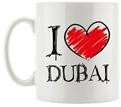Pixxprint I Love Dubai Fun Tasse, ca. 300ml Fassungsvermögen, Keramik Weiß, Spülmaschinenfest