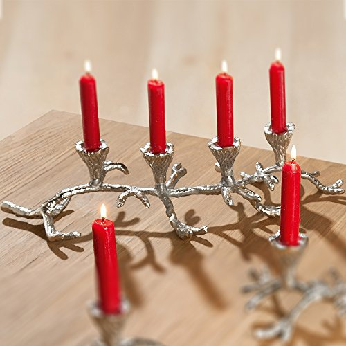 GILDE Kerzenständer Geweih aus Aluminium für 4 Kerzen, 11x15x46 cm, Silber