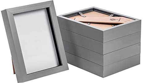 Nicola Spring 3D Shadow Box Photo Frames - 5 x 7 (12 x 17cm) - Pack of 5 - Grey 3D Photo Frame Box Picture Frame Portrait Display Case for Crafts, Keepsakes, Wedding, Graduation