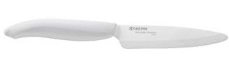 Kyocera FK-110 WH-WH EU Cuchillo utilitario, 11 cm, Cuchilla afilada de cerámica de circonio, Afilado a mano, ligero, no corrosivo, sin transferencia de sabor, apto para lavavajillas, mango blanco