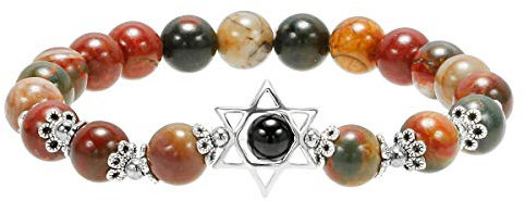 mookaitedecor Davidstern Heilstein Armband für Unisex, 16cm elastisch, Picasso Jaspis Hexagramm Edelstein Perlen Charm Stretch Armband