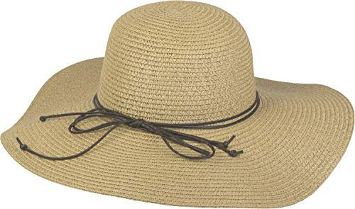 styleBREAKER Damen Strohhut mit schmalem Band und Schleife, Sonnenhut, Schlapphut, Sommerhut, Hut 04025012, Farbe:Hellbraun