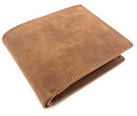 echt Büffel Voll-Leder Geldbörse für Männer, naturbelassenes Hunterleder Portemonnaie mit RFID NFC Schutz