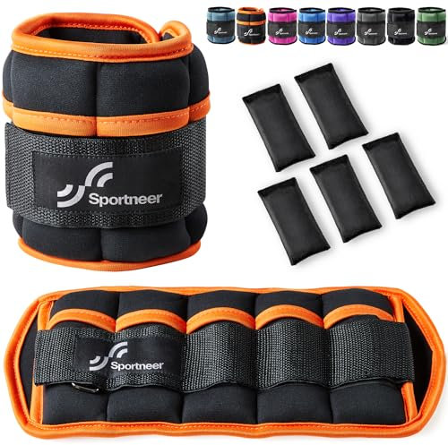 Sportneer Poids de Cheville, Set de Poids réglable à la Cheville, Sangles de Poignet au Poignet, 0,22kg-1.6kg par Cheville, 0,45 kg à 3,2 kg la Paire,Orange