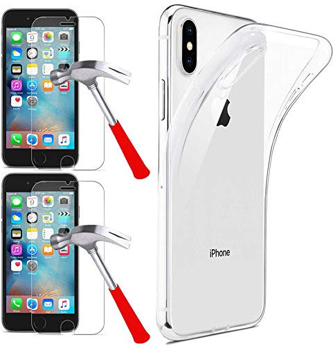 Roar Panzerfolie und Schutzhülle Transparent für iPhone SE (2016), Zubehör-Set 3in1 [2X Panzerglas Folie, 1x Handyhülle Silikon Durchsichtig]