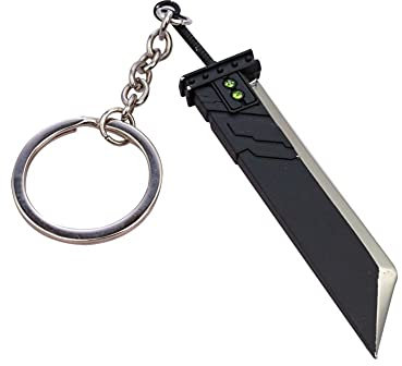 Evere FF7 Remake Schlüsselanhänger, 9,9 cm, Schlüsselanhänger, Spielzubehör, Schwarz und Stahlgrau