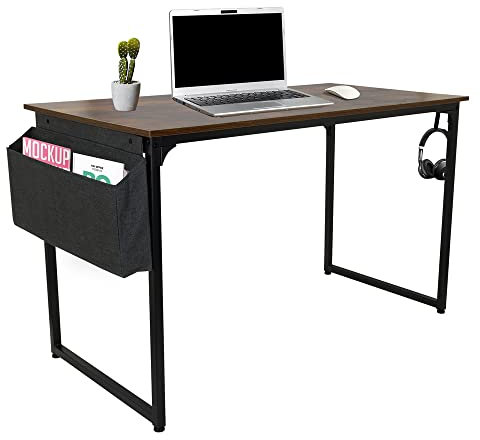 hjh OFFICE 821002 Schreibtisch mit Stauraum & Haken WORKSPACE H 120x60 Schwarz/Braun Computertisch im Industrial-Design