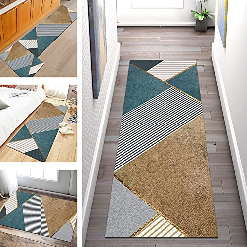SGLGSTORE Teppich Läufer Flur rutschfest Geometrisch Küchenläufer, Modern Korridor Teppichläufer Waschbar Küche Schlafzimmer Wohnzimmer Küchenbodenmatte Meterware Breite 60cm/ 70cm/ 80cm/ 90cm/ 100cm