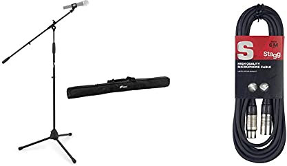TIGER MCA34-BK Boom Microphone Stand with Tripod Base and Bag Black & Stagg SMC6 6 metre standard microphone cable