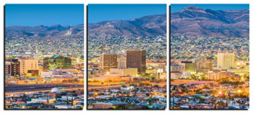 Wandkunst, Motiv: Skyline von El Paso, Texas, US-Stadt, Sonnenuntergang, Wanddekoration, Poster, Leinwandkunst, Gemälde für Esszimmer, Badezimmer, Dekoration mit Rahmen, fertig zum Aufhängen, 121,9 cm
